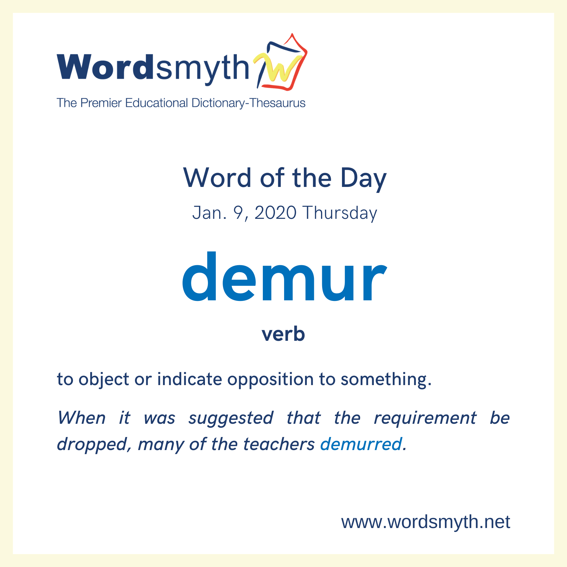 word of the day demur